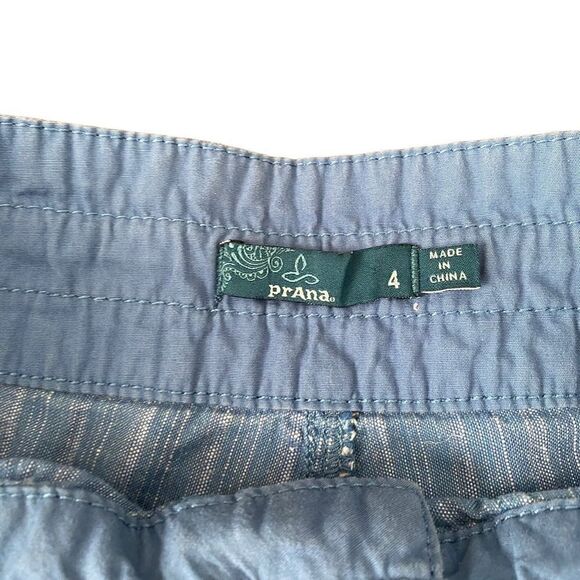 Prana Retro Vinia Shorts Sunwashed Blue Striped Organic Cotton Hemp Beach… - Picture 3 of 5